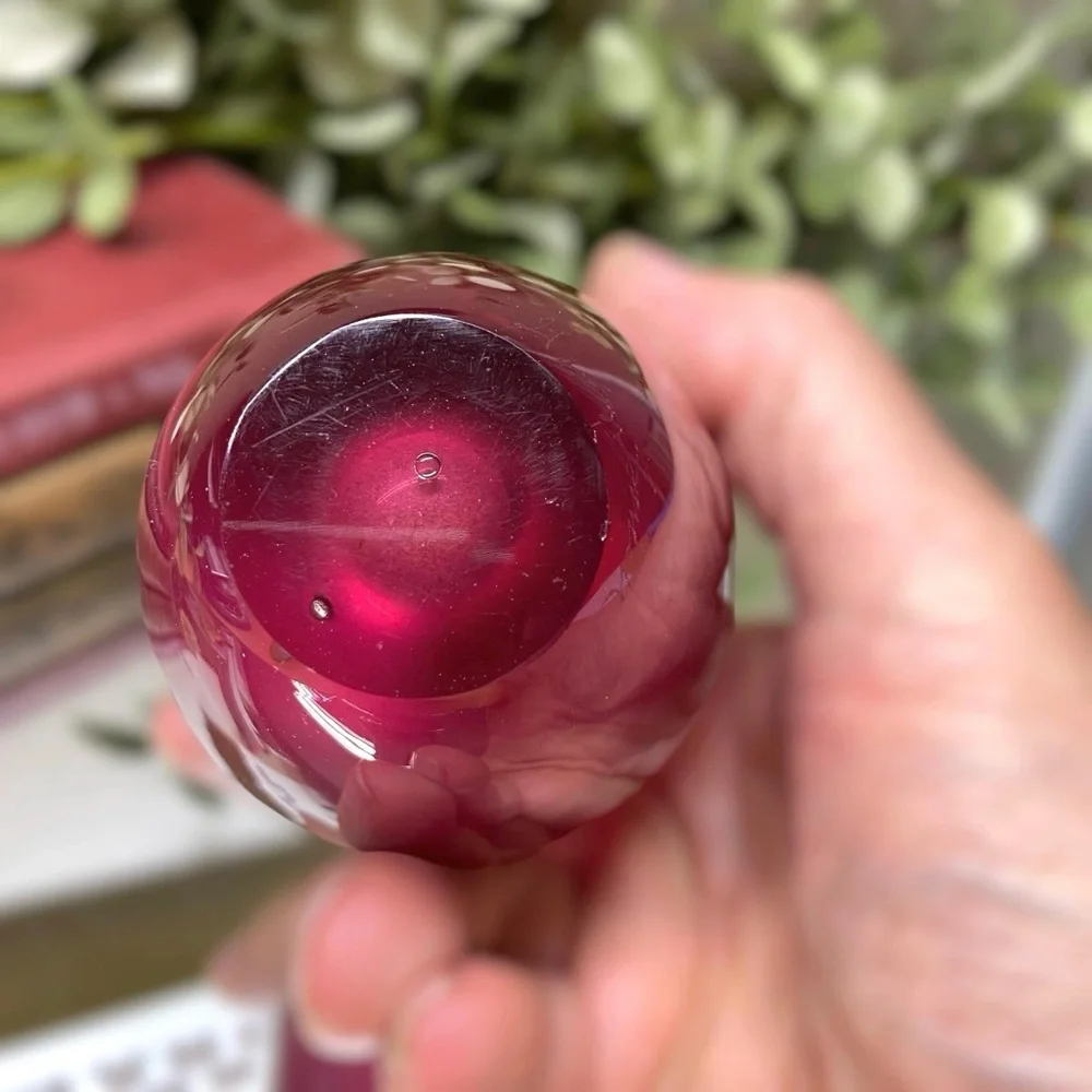 Drew Smith Art Glass Vase Signed Hand Blown 5” Tall Polished Pontil Vintage Pink